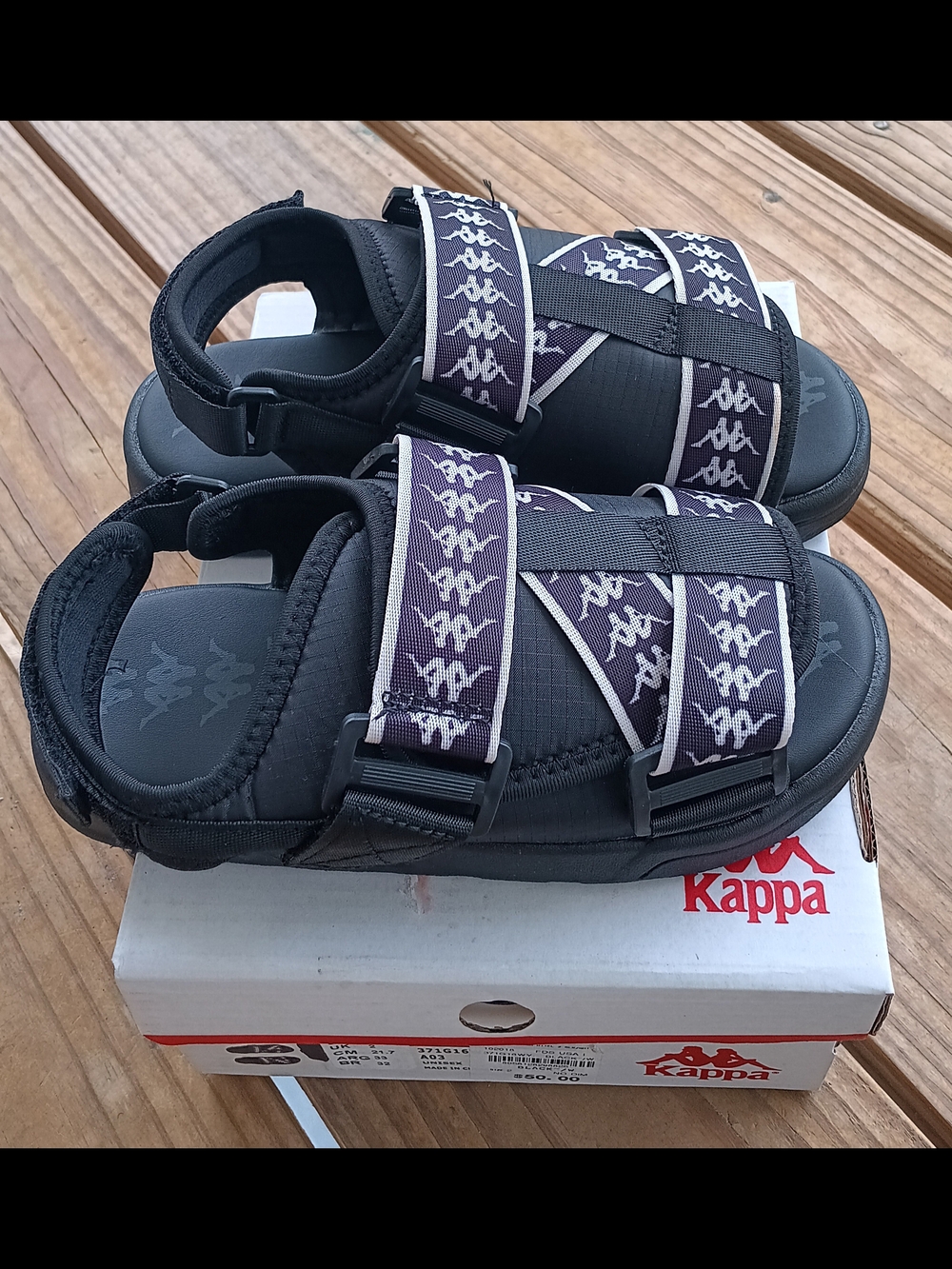Kappa Black Sandals with Purple Logo Straps for Kids